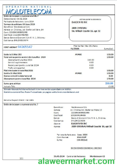 Moldova Moldtelecom business utility bill template in Word and PDF formats, fully editable